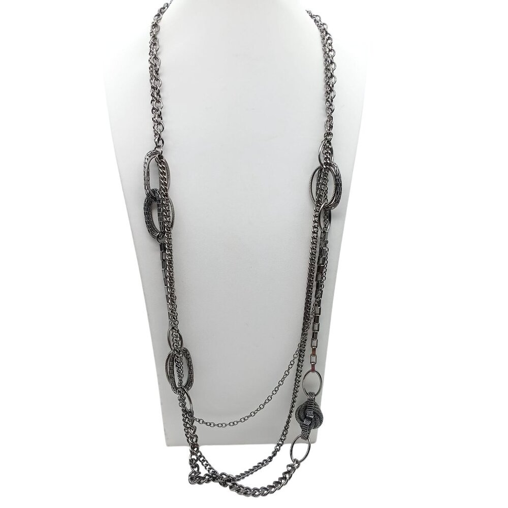 Premier Designs Gunmetal Multilayer Chain Necklace with Intricate Oval Links